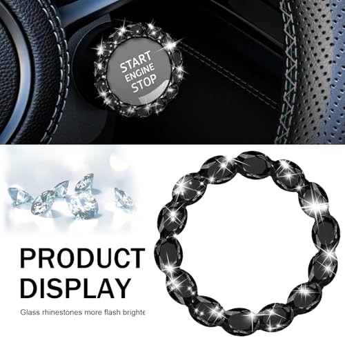 1 PC Crystal Push to Start Button Cover, Sparkling Car Engine Start Black