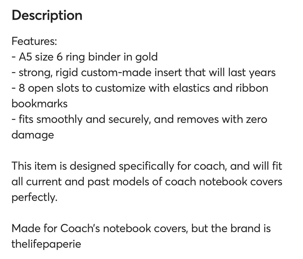 A5 Binder Insert for Coach Notebook Covers 6 Ring - by Pop In Planners