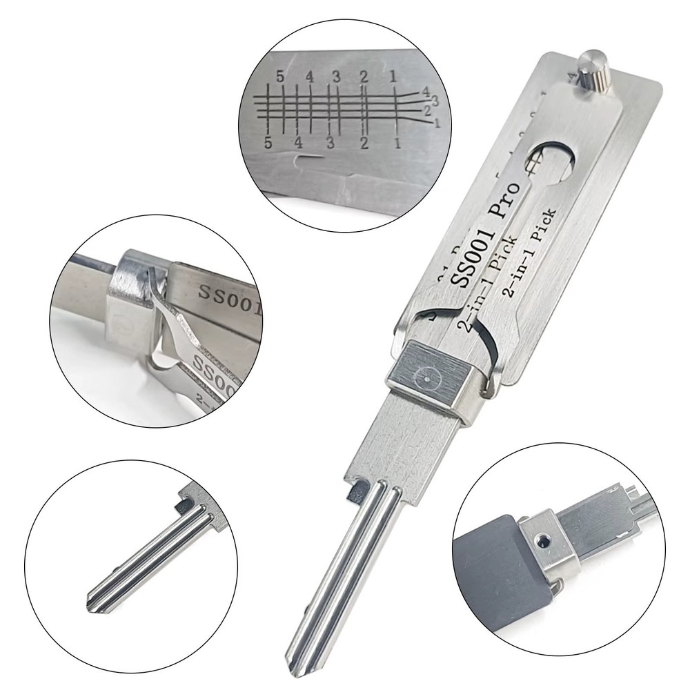 2-in-1 Stainless Steel Key Decoder Portable Precision Hook Pickup Hand Tool 1pcs