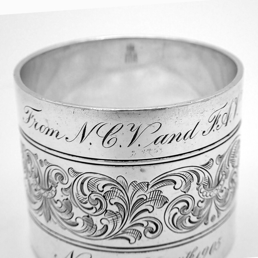 Engraved Scroll Napkin Ring Gorham Sterling Silver 1905 Monograms