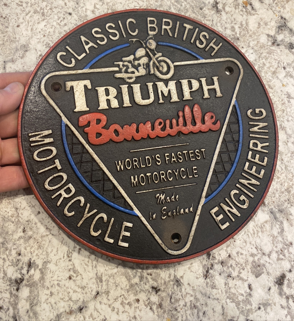 Triumph Bonneville Motorcycle Sign Cast Iron Plaque Fatboy Rider UK Home Decor