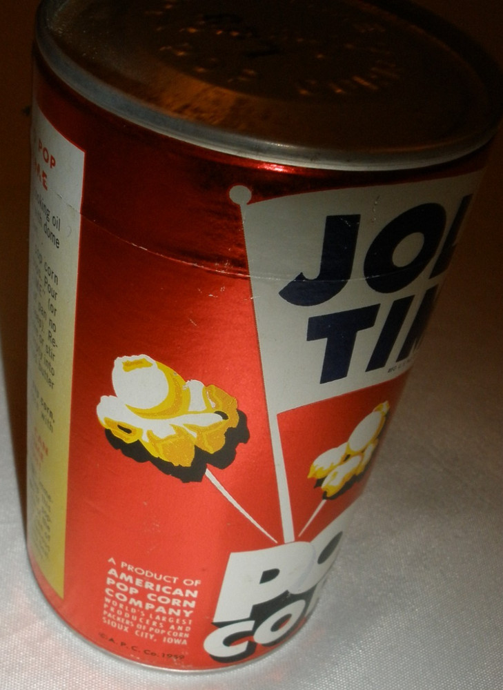 Vintage Sealed Jolly Time Yellow Hulless Pop Corn Kernels 10 oz Popcorn Can