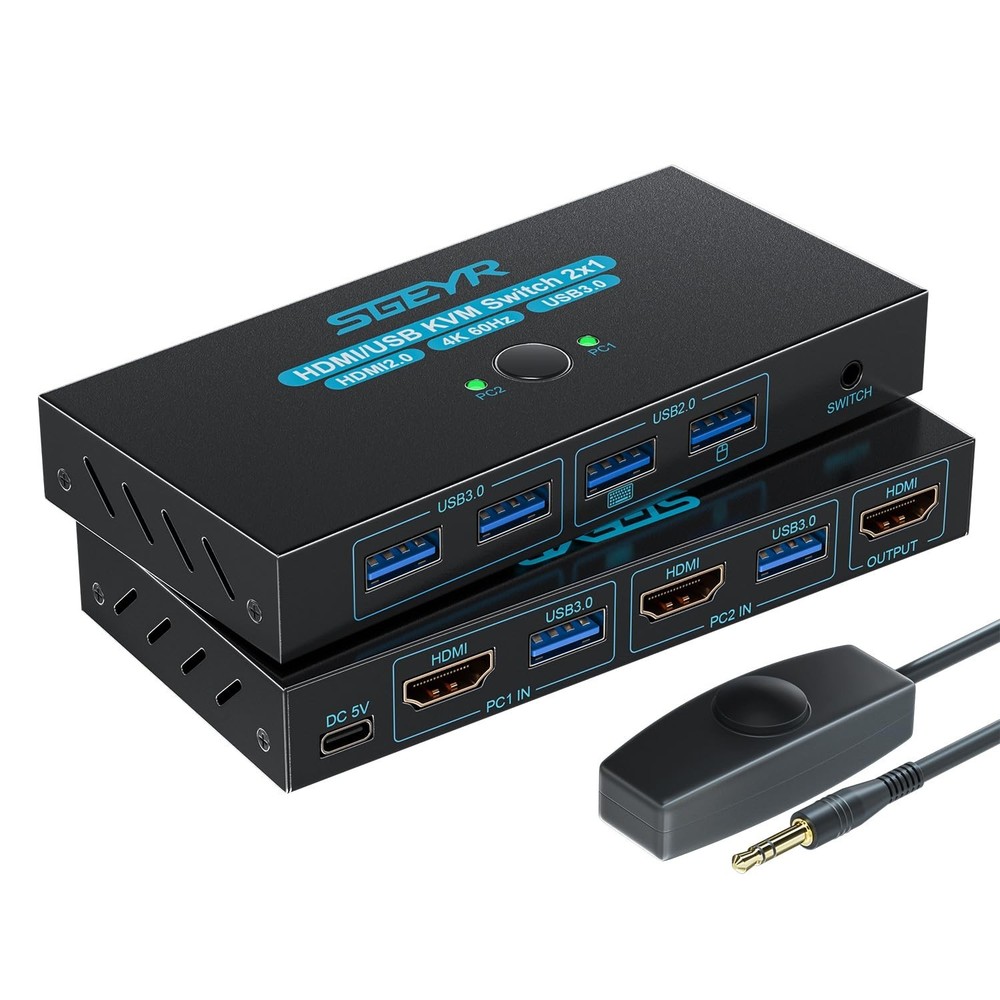 Compact USB 3.0 HDMI KVM Switch for 2 Computers with Push Button Control