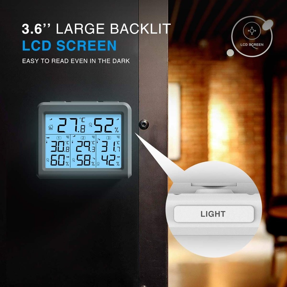 Effortless 3-Channel Hygrometer and Thermometer with Backlight and LCD Display