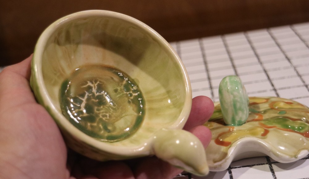 Handmade Glazed Ceramic Turtle Lidded Trinket Box Candy Dish 5.5" Long
