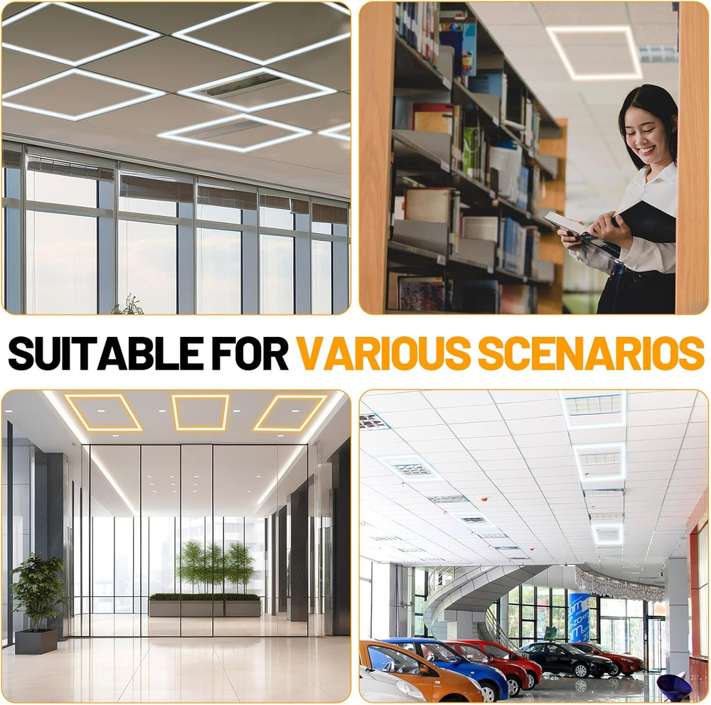 4-Pack 2x2 Ft Edge-Lit LED Flat Panel Lights for Offices & Shops