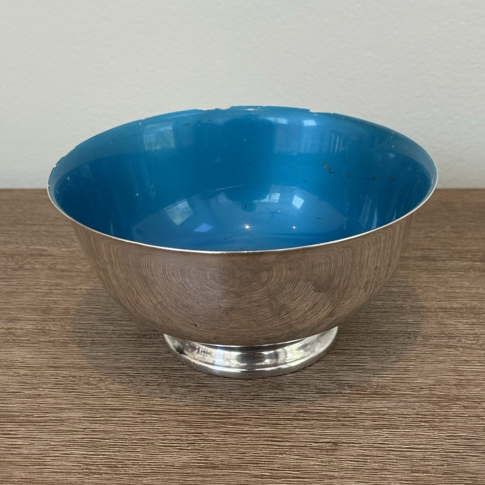Reed & Barton 1120 Silver Plated Bowl Blue Interior 6 Inch