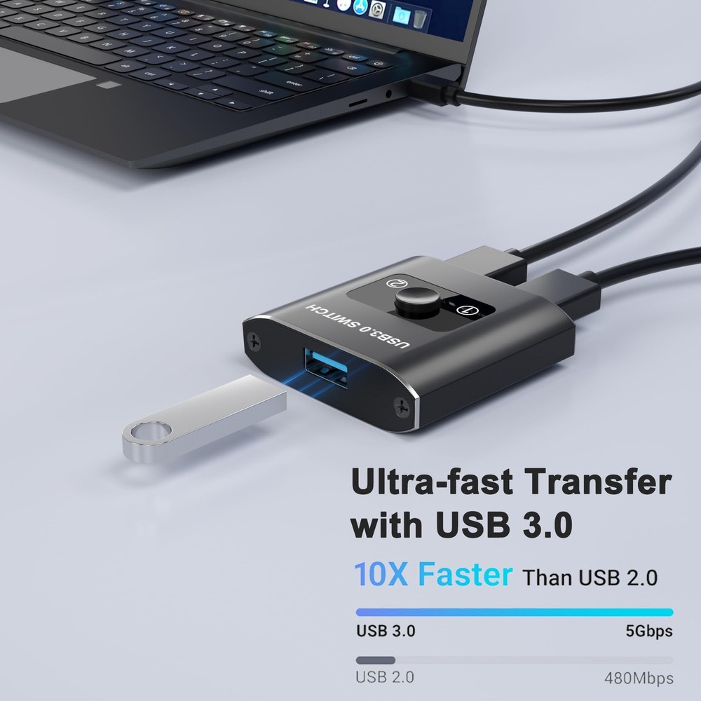 USB 3.0 Switch, Bi-Directional 2 Computers Share USB Devices for Printers, Mice