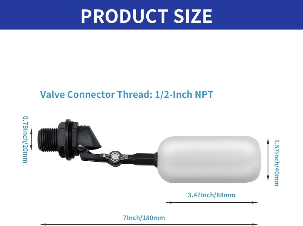 2-Pack Adjustable Arm Float Ball Valve for Automatic Water Level Control in Live