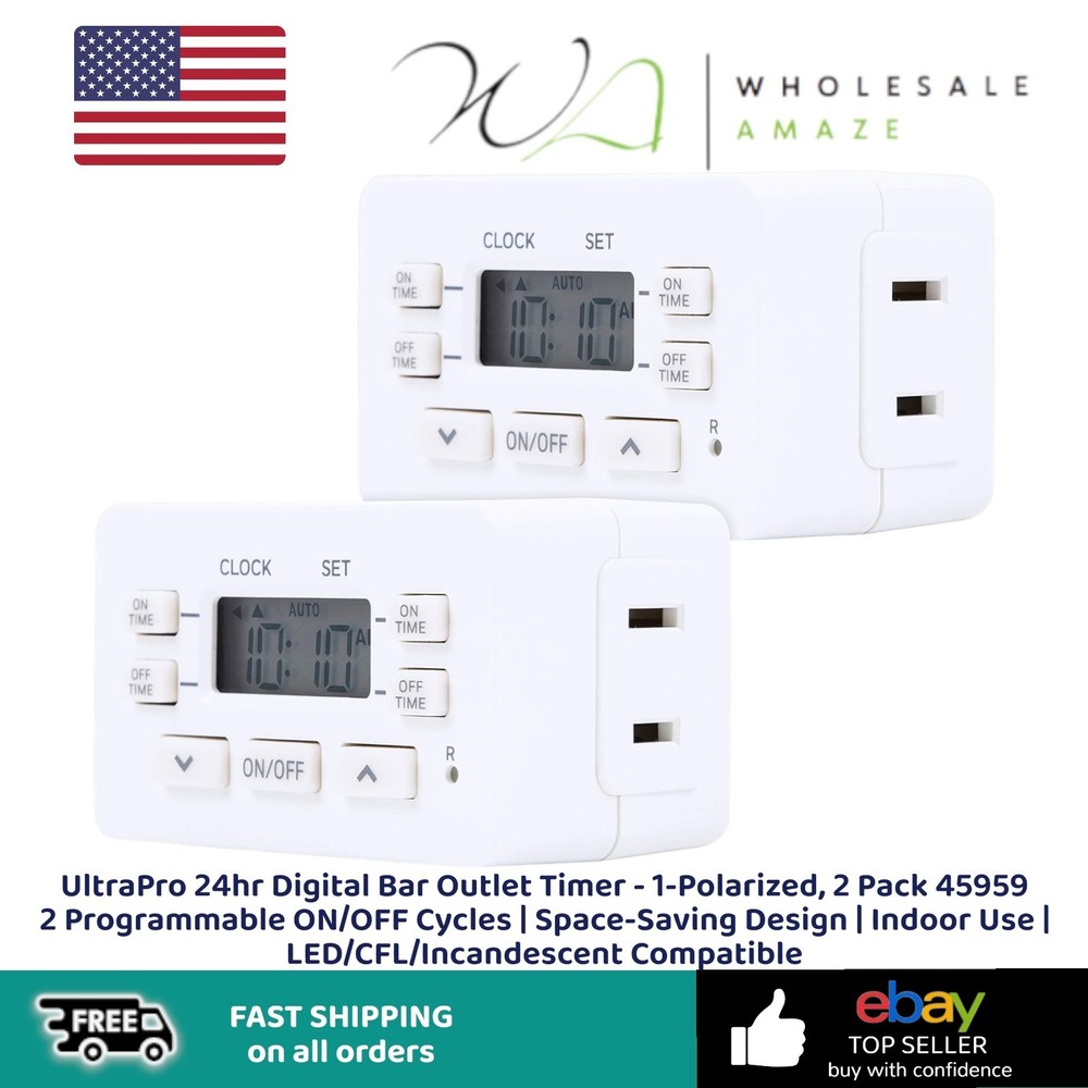 UltraPro 24hr Digital Bar Outlet Timer  1Polarized, 2 Pack 45959 2 Programmable