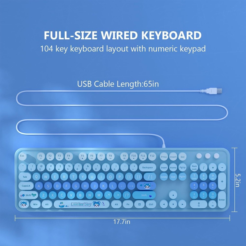 MOFII Wired Keyboard for Windows Full-Size Typewriter-Style Cute Retro Computer