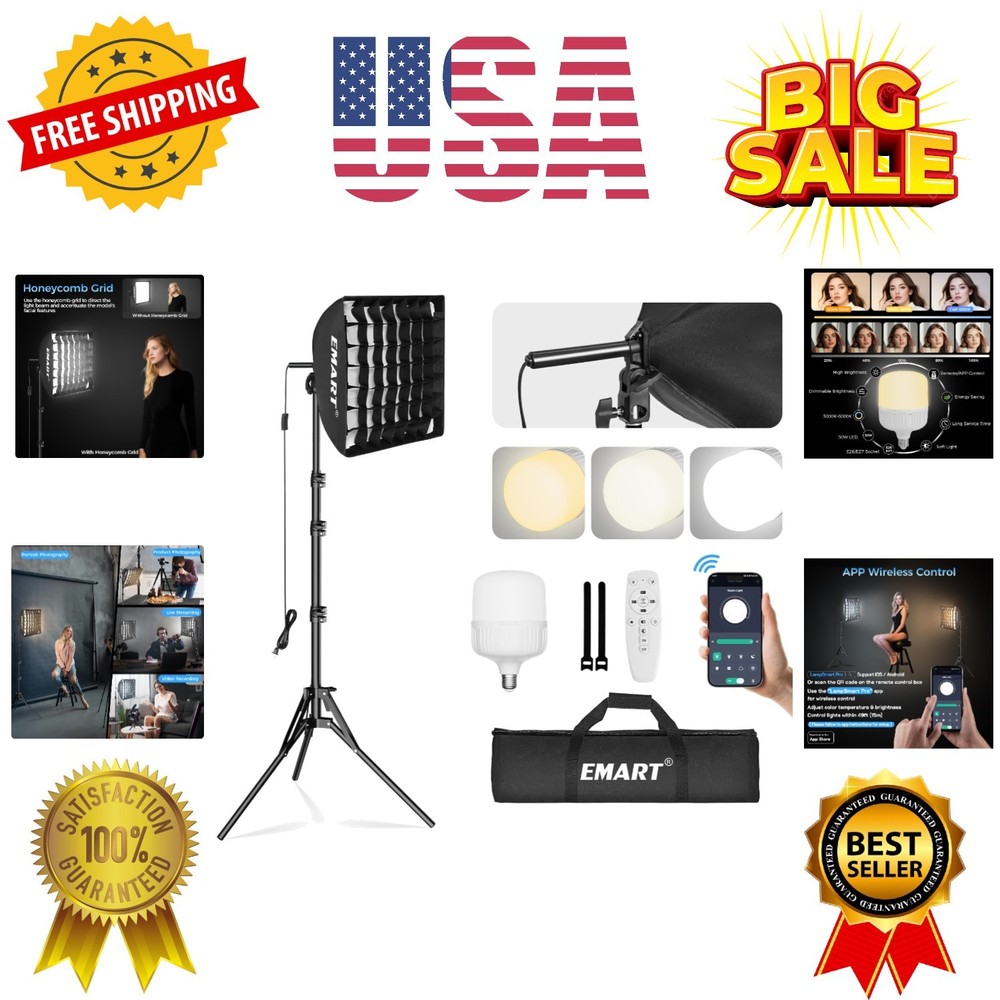 Softbox Photography Lighting Kit, 16"x16" Pull Soft Box with Honeycomb Grid, ...