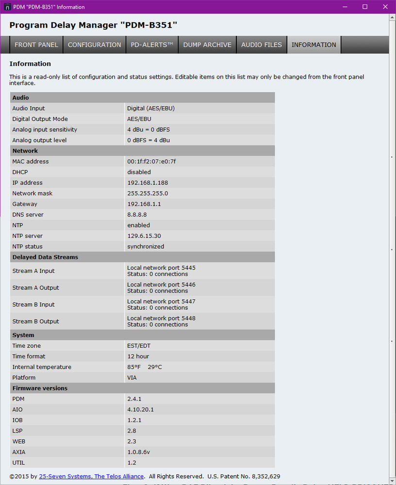 25 Seven AES Digital Audio Broadcast Profanity Program Delay Manager DUMP Button