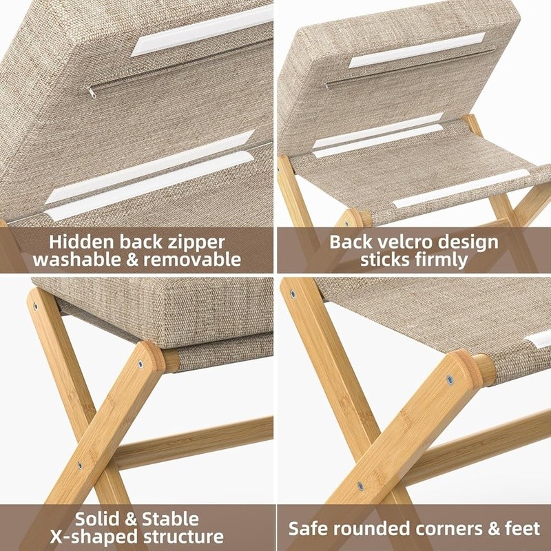 Foldable Bamboo Footrest Padded Ottoman Space Saving Foot Stool Easy Assembly US
