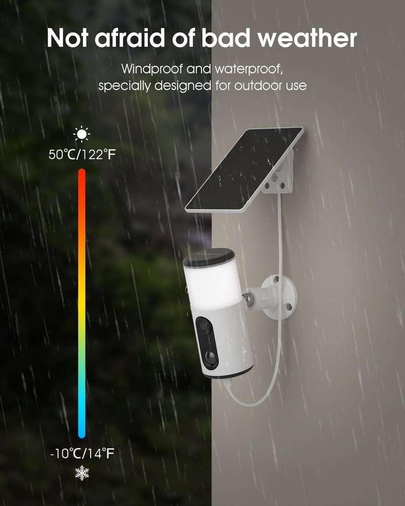 Floodlight Camera with Solar Panel, 4MP Battery Powered Security Cameras for ...