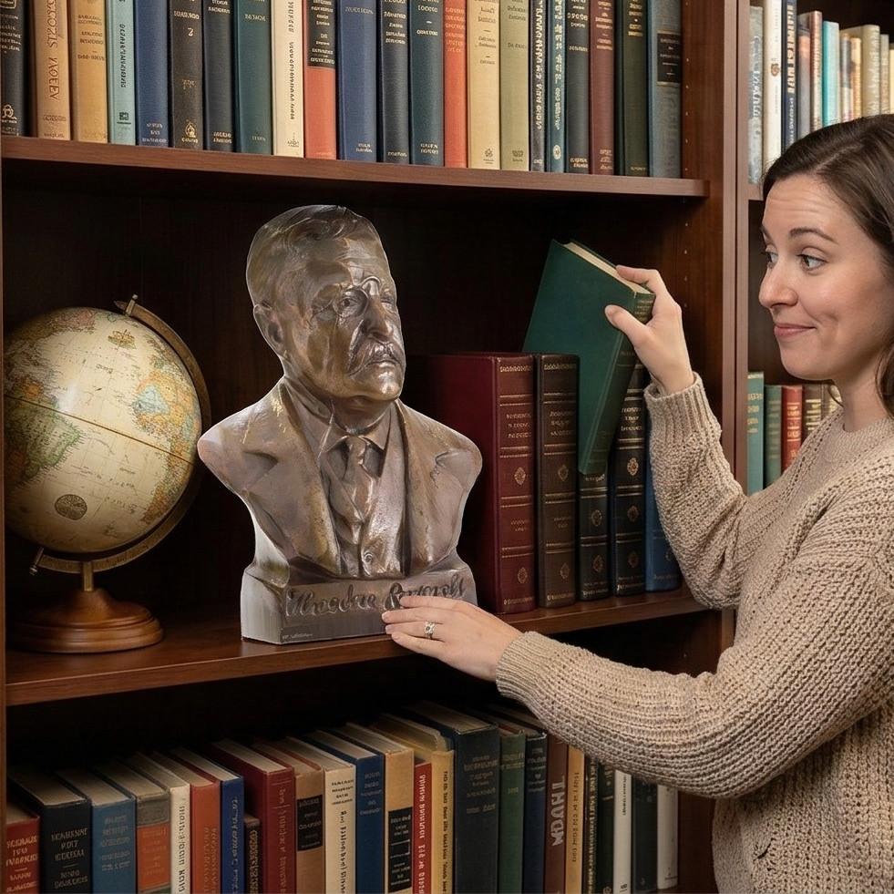 H25955 Theodore Roosevelt Metal Bust Cardboard Cutout, New