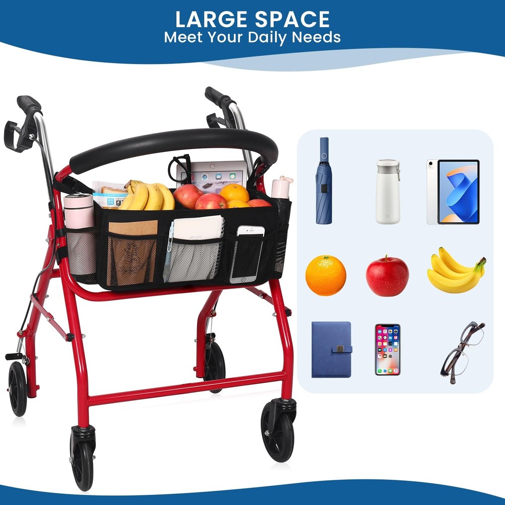 Foldable Rollator Basket Large Walker Accessories Bag Rollator Walker Basket