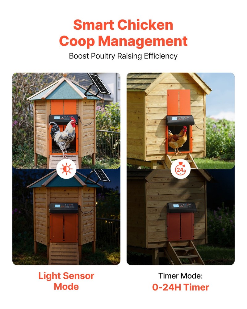 VEVOR DC & Battery Powered Automatic Chicken Coop Door Opener Light Sensor Timer