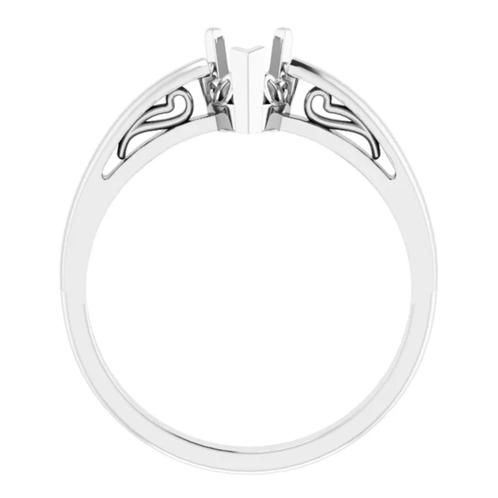 Ring Mounting Pear Cut Solitaire Scroll V End Prong Designed in Sterling Silver