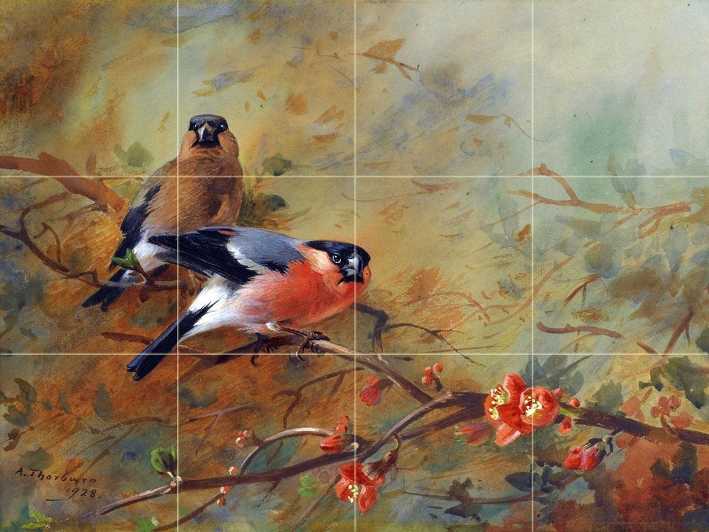 Bullfinches Birds Tile Mural Kitchen Bathroom Wall Backsplash Marble Ceramic