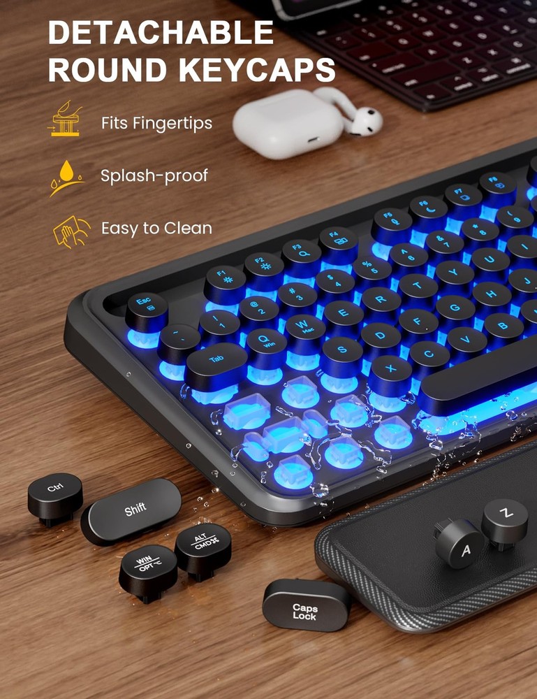 Wireless Keyboard and Mouse Combo - Backlit Typewriter Keyboard with Magnetic...