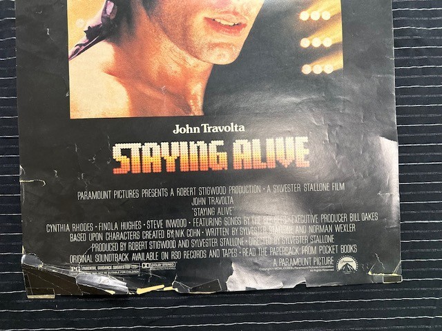 JOHN TRAVOLTA STAYING ALIVE POSTER RARE 1983 DAMAGED 17''x24''