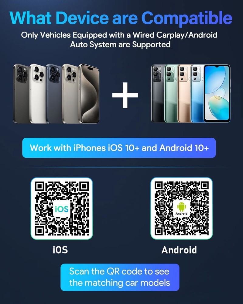 Wireless Apple CarPlay Android Auto Adapter 5.8GHz Stable Connection Plug & Play