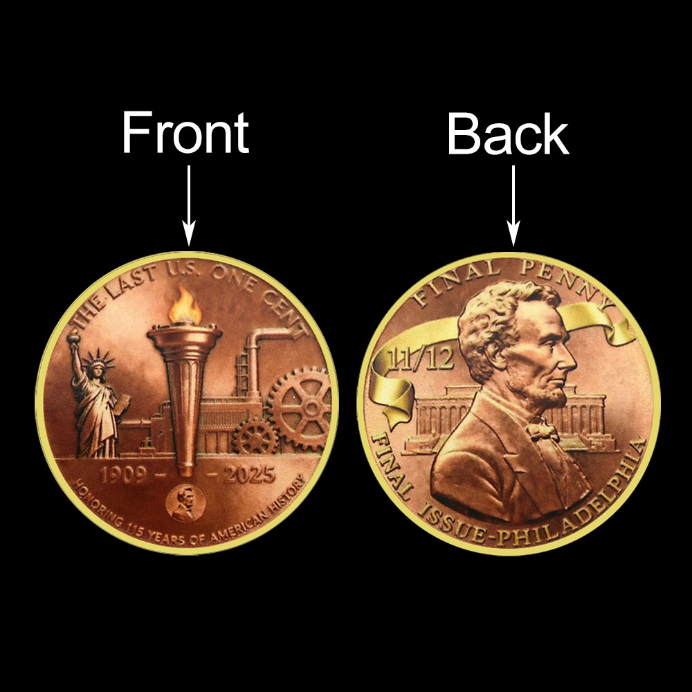 Final Penny Challenge Coin – The Last US One Cent, 1909-2025, Lincoln Memorial