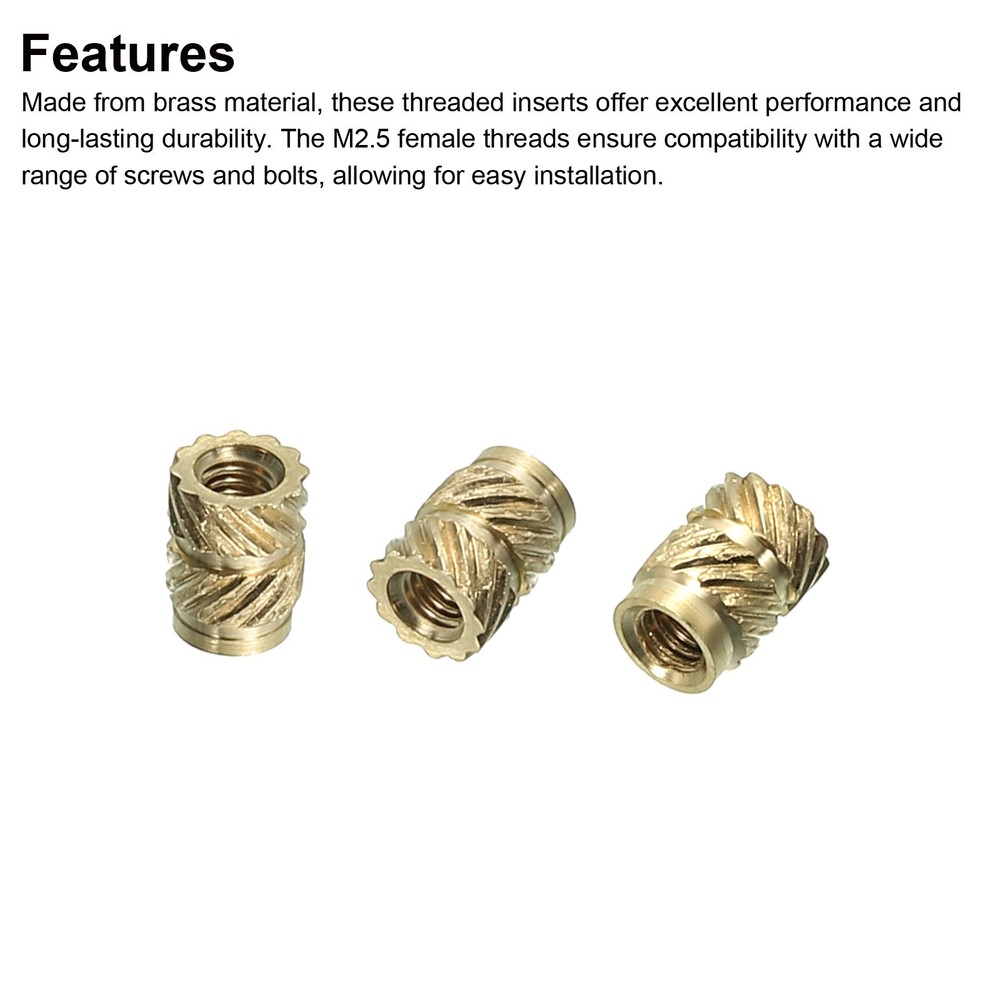70pcs M2.5 Threaded Inserts Metric Knurled Nuts Brass Heat-Set Inserts