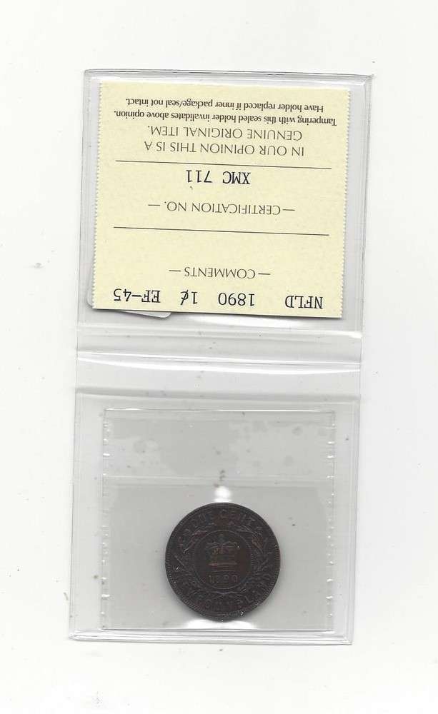 1890, ICCS Graded Newfoundland, Large One Cent, **EF-45**