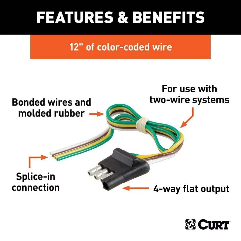 4-way Flat Connector Plug with 12" Wires (trailer Side)