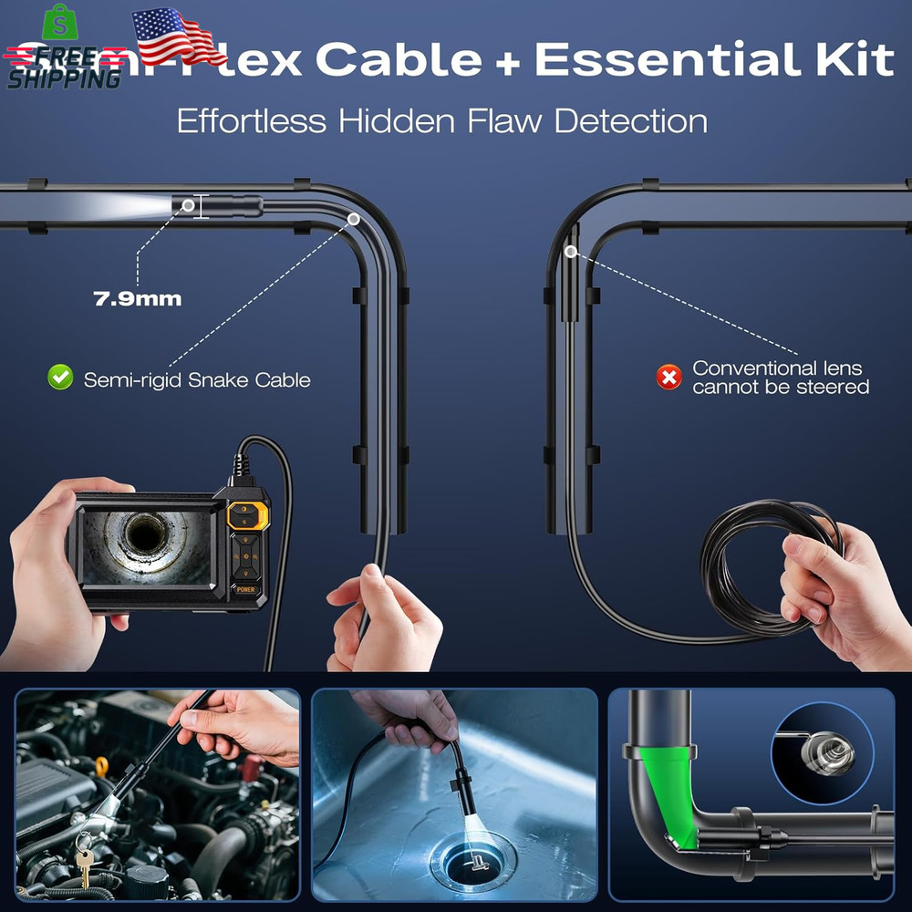 Endoscope Camera with Light, 1920P HD Borescope Inspection Camera with 4.3" IPS