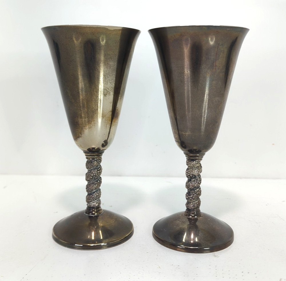 Vintage 6 Silver Plated Roma S.L. Spain Madrid 7-1/8” Height Wine Goblets Used