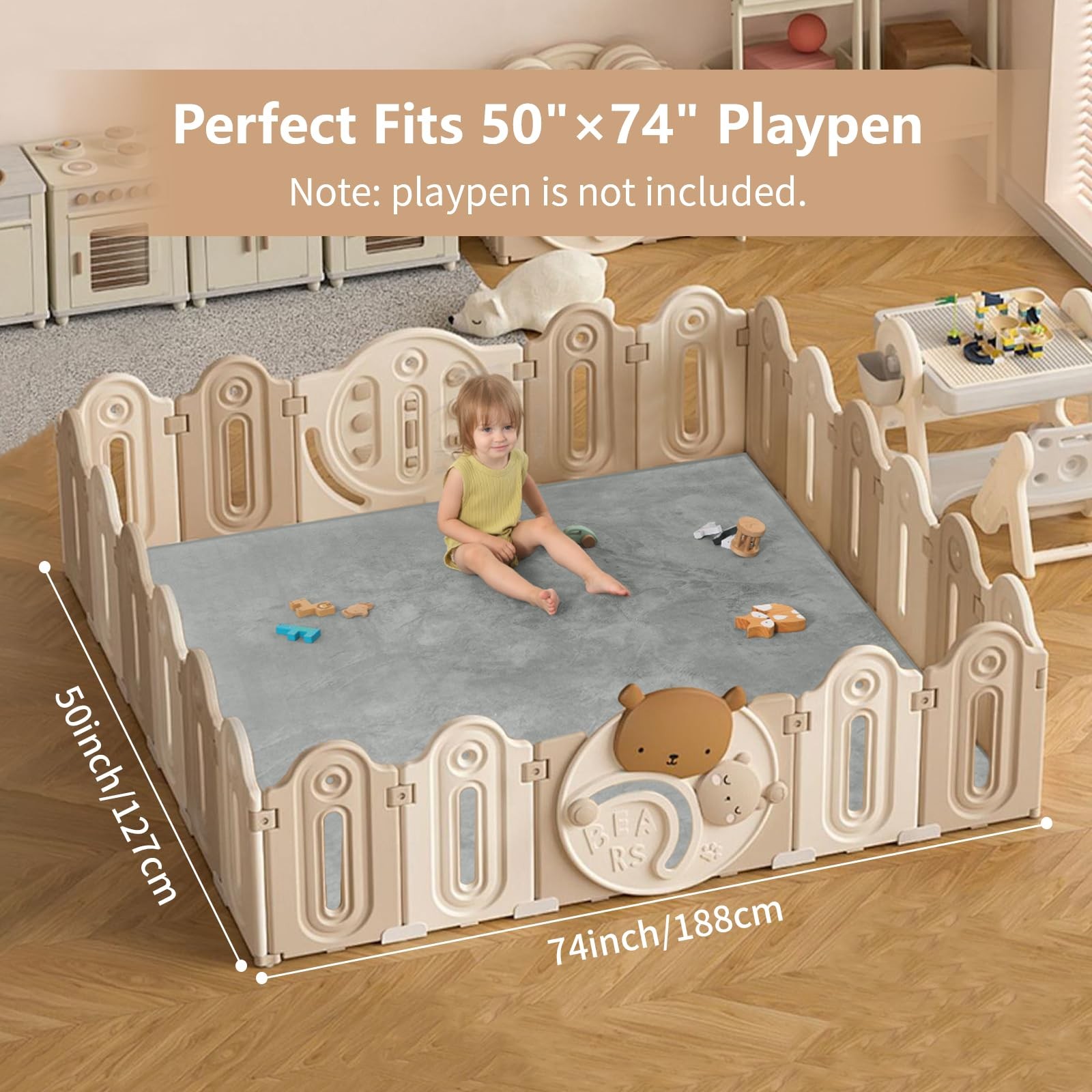 Baby Play Mat for Floor,1.3" Thick Elasti-Foam 50"×50" Playpen Mat Non-Slip Rug