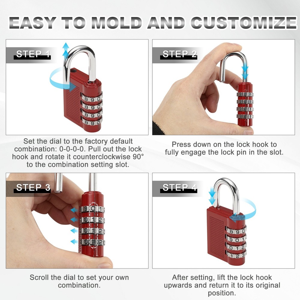Combination Padlock (Medium, Silver), 3-Digit Shackle Code Locks