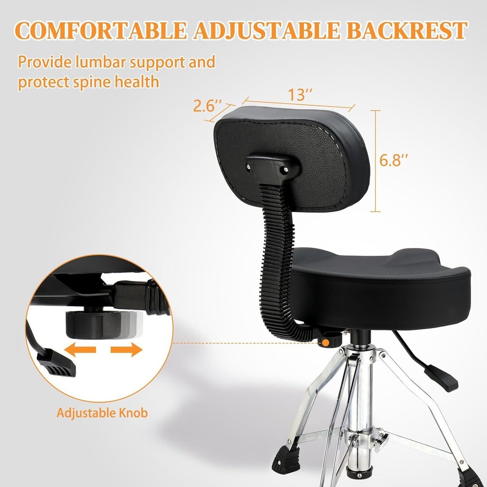 Drum Throne w/Backrest, Oversized Motorcycle Shape Seat Height Adjustable Stool