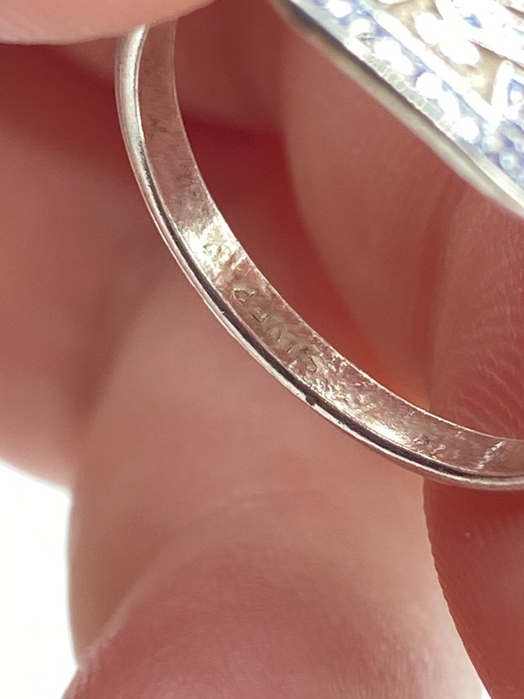 WW2 British Silver & Enamel Royal Army Ordnance Corps Sweetheart Ring Size M