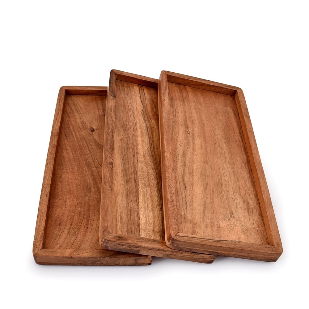 Acacia Wood Rectangular Wooden Platters for Home Decor, Food, Vegetables, Fru...