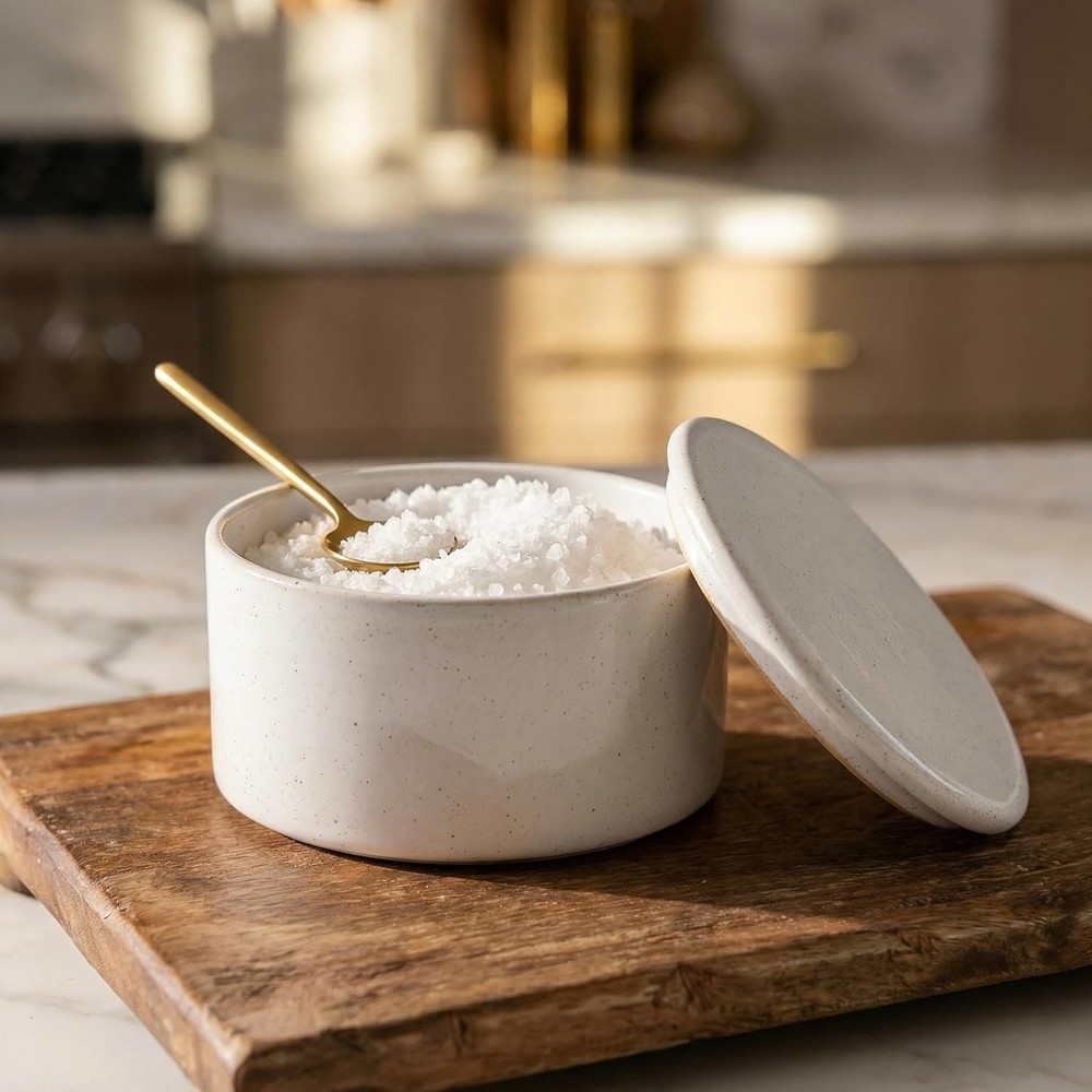 Beautiful Ceramic Salt Cellar with Lid - Spacious Container for Your Kitchen ...
