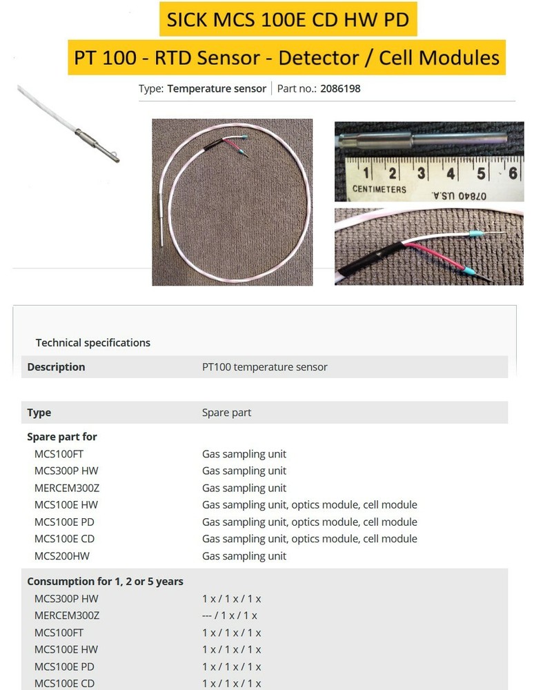 SICK MCS 100E CD HW PD - PT100 / RTD Temperature Sensor Detector/Cell Control