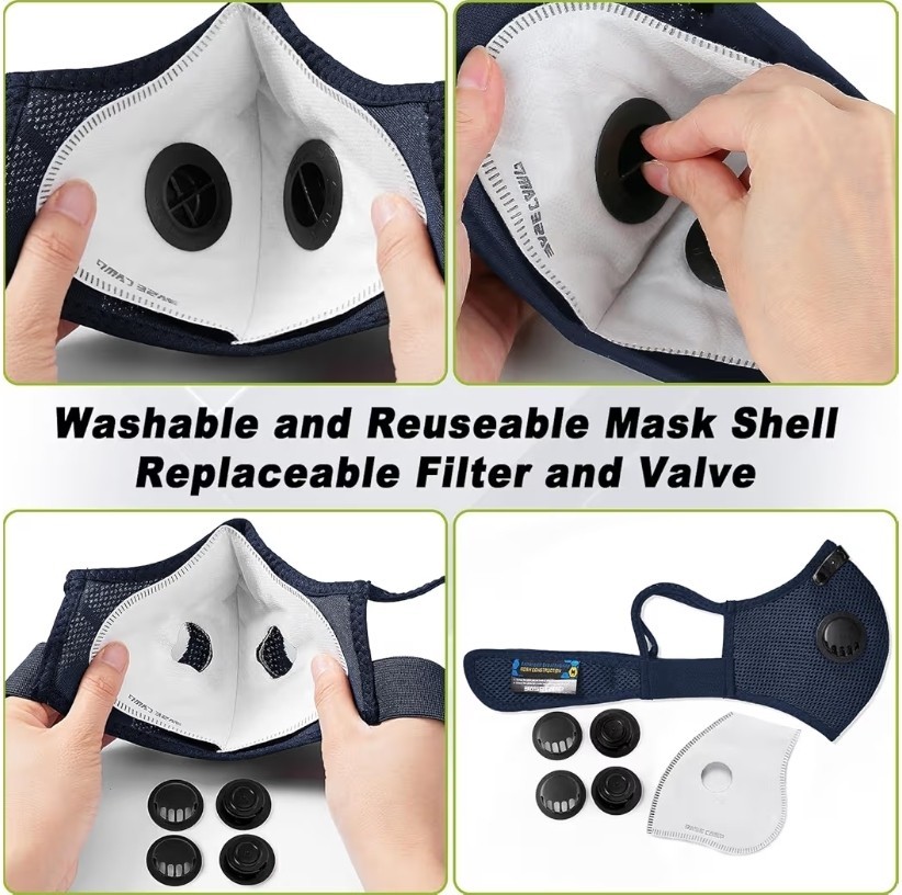 Mask 1 Pack Medium Black Mesh come w 6 filter Active Carbon Filter Valve