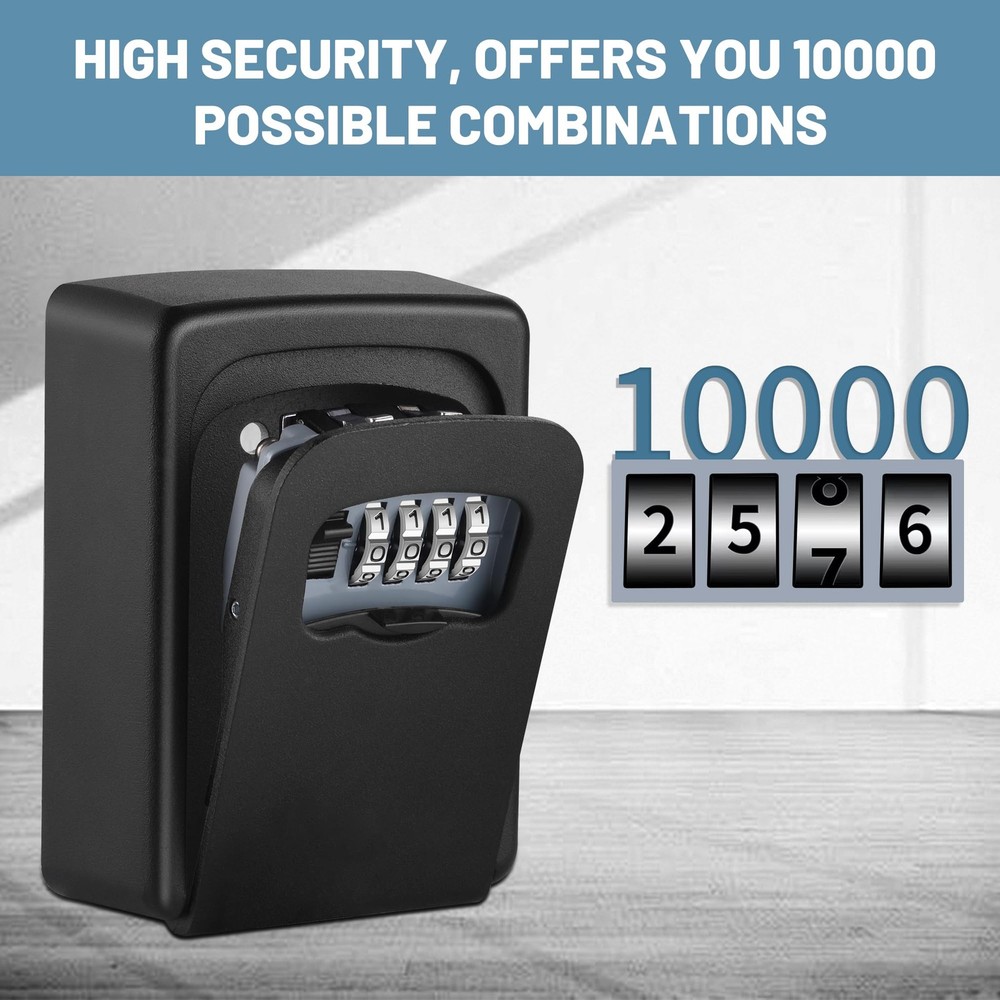 Key Lock Box Wall Mounted,4 Digit Combination Weatherproof Lockbox for Outsid...