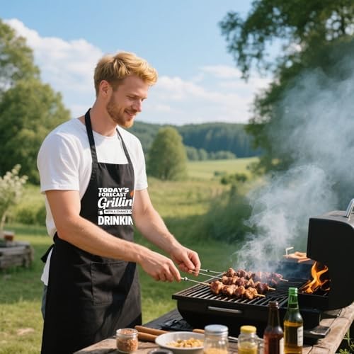 Funny BBQ Apron for Men with 2 Pockets, Adjustable Water-drop Resistant Apron