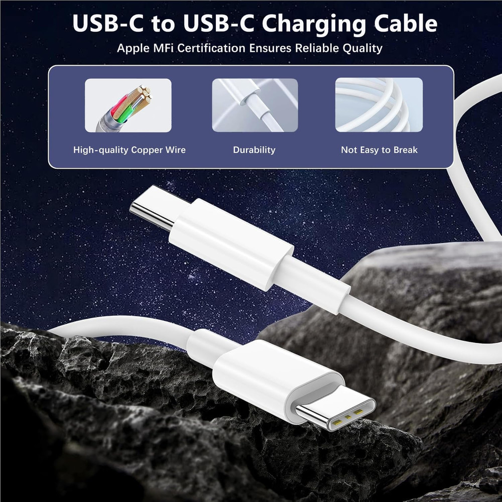 2Pack USB C Fast Charger for iPad A16/10th Generation, 6.6FT+6.6FT, White