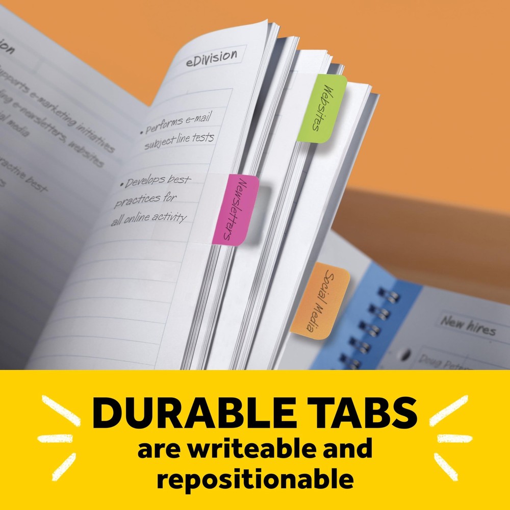 Post-it Tabs, 1 inch Solid, Red, Yellow, Blue, 0.4" x 2.8", Blue