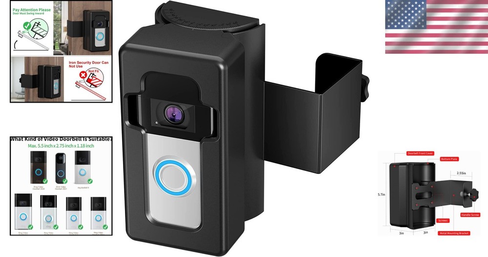 Elegant No-Drill Doorbell Mount: Adjustable 35-45° for Secure Video Coverage