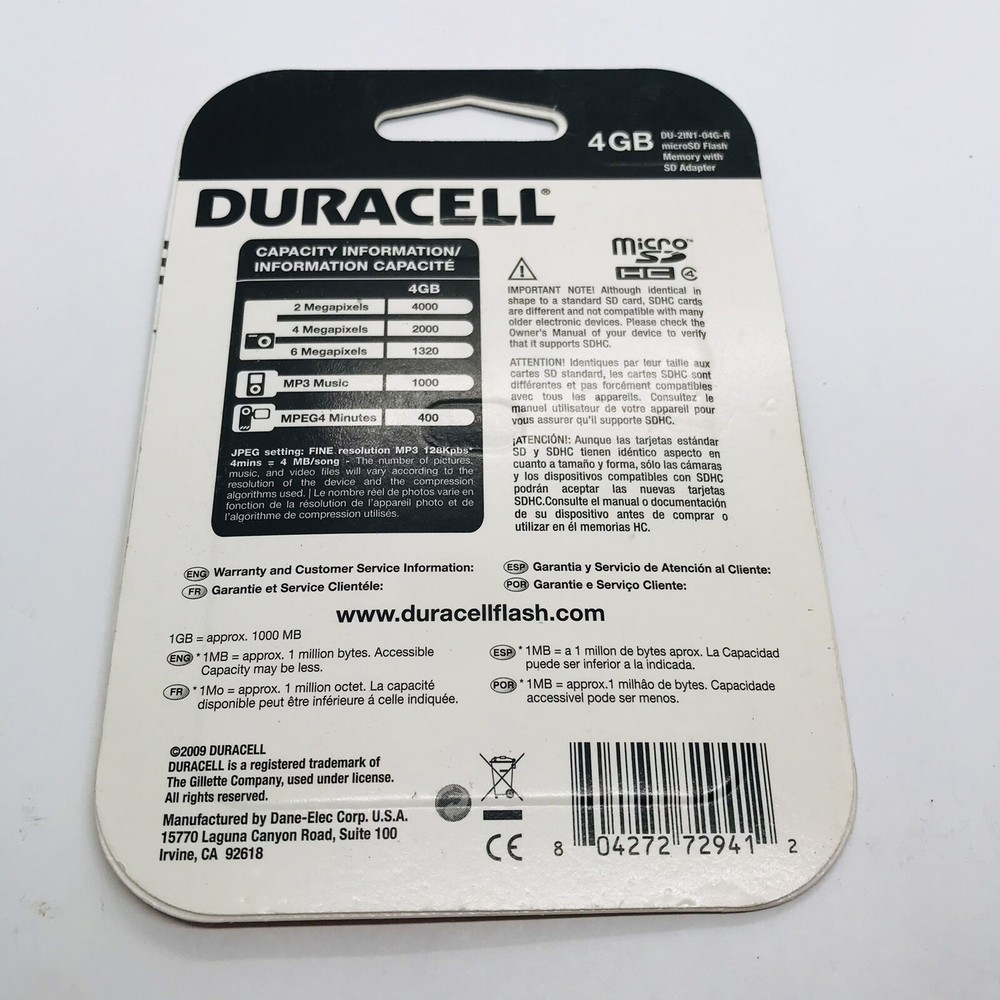 Duracell Micro SDHC Universal Pack Flash Memory SD Adapter NEW