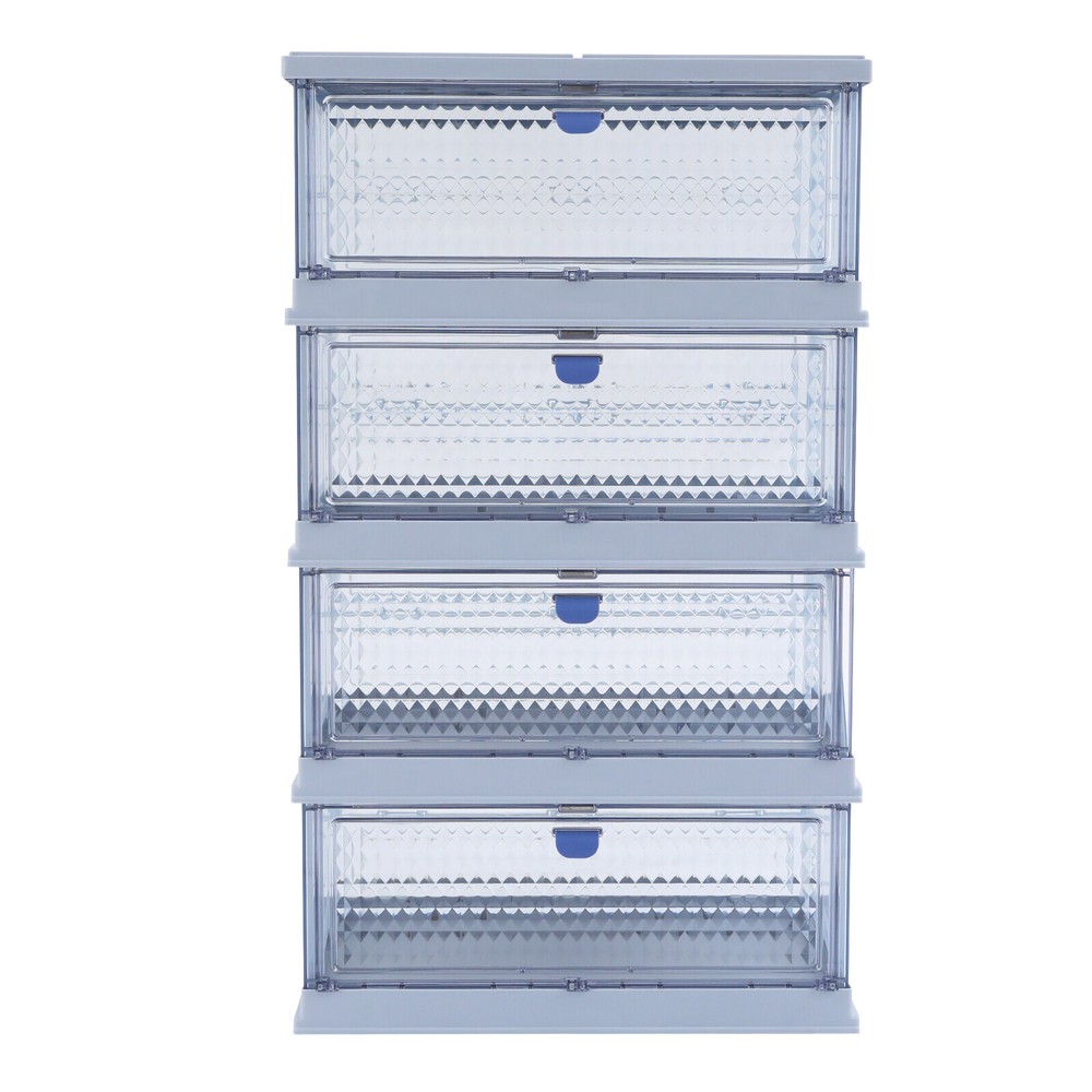 4 Tier Plastic Folding Storage Bins 35" Stackable Storage Drawer w/Magnetic Door