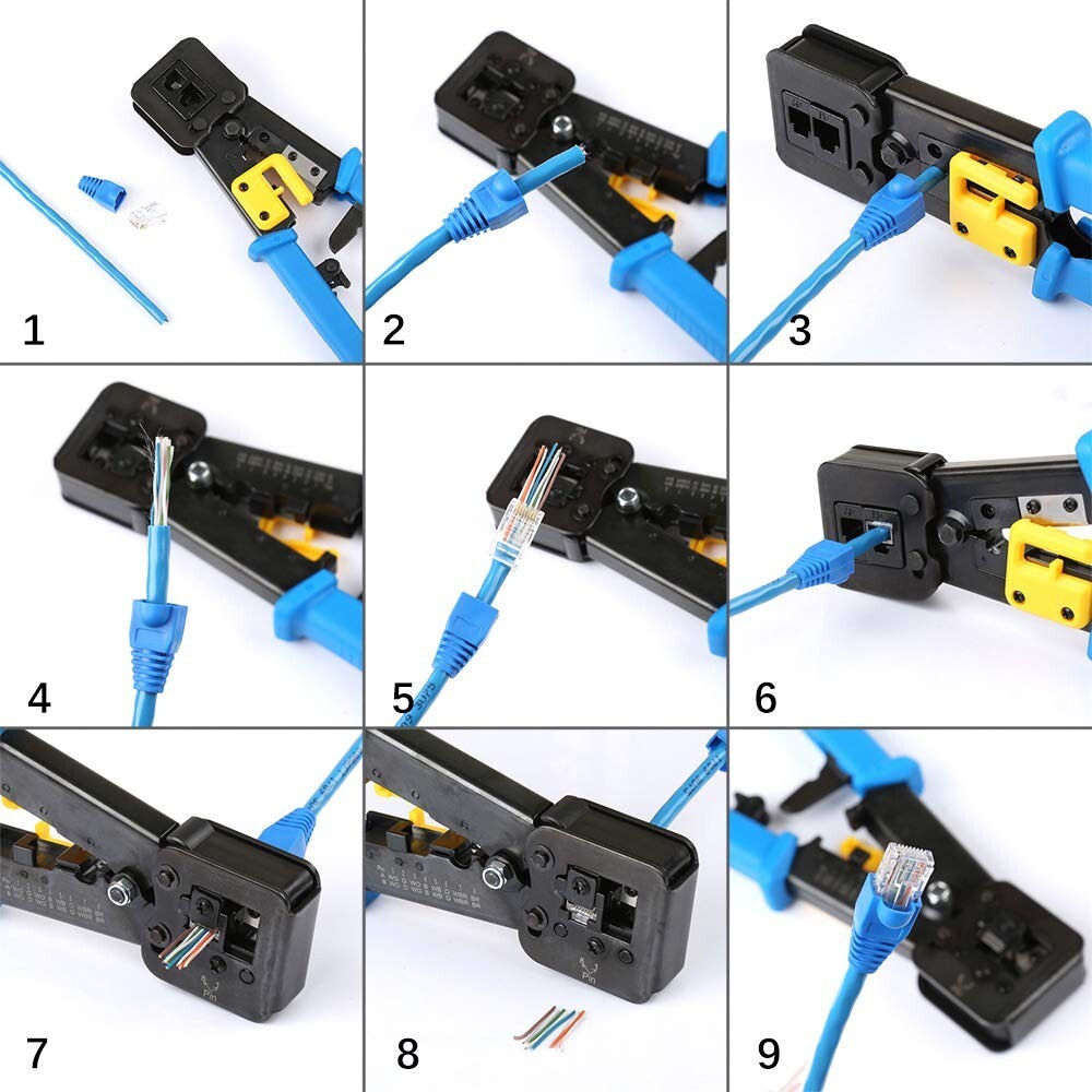 Pass-Through Crimper 50 PCS Connector plug Boots Network Cable Tool Kits Tester