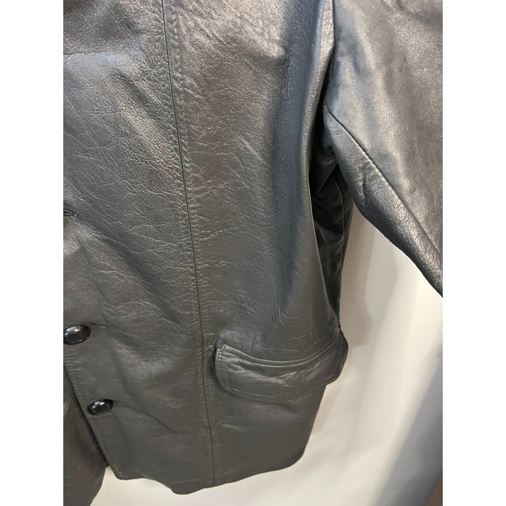 Unbranded Mens Black Leather Button Front Collared Jacket Size XL